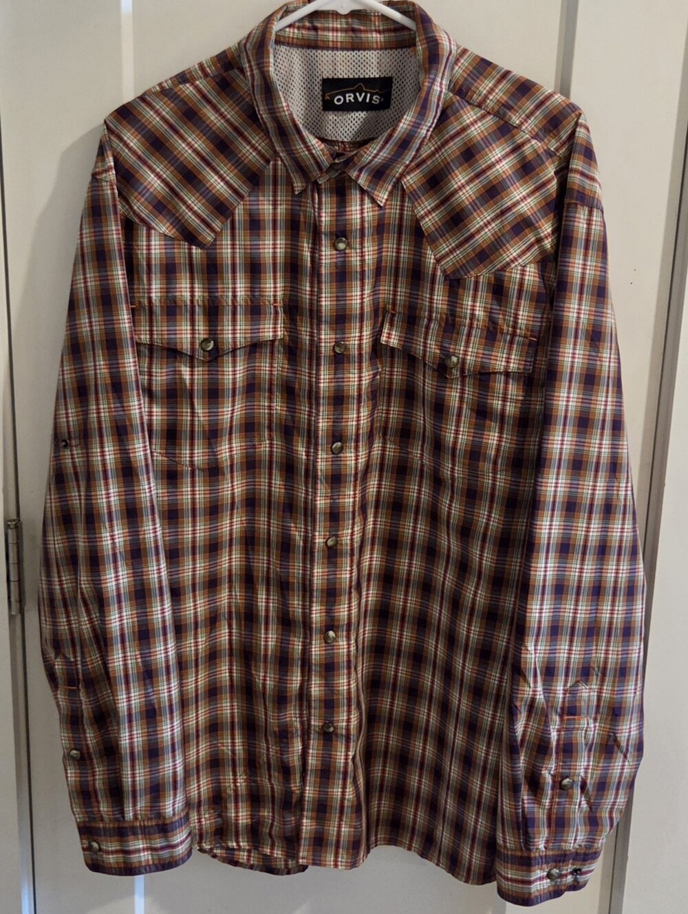 Orvis Vented Performance Snap-Button Western Shirt - Orange Plaid - Size XL